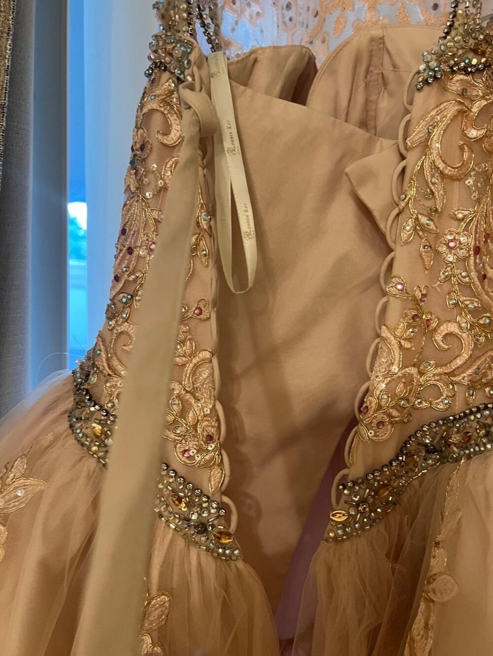 Blush Pink Ball Gown with Embroidered Bodice - Picture 6 of 16